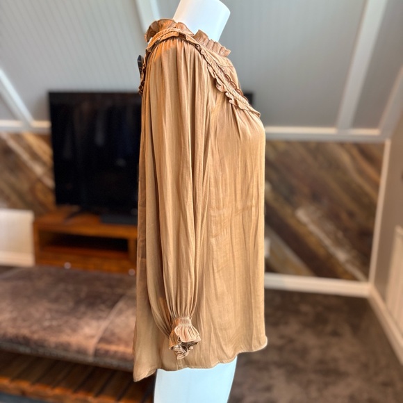 Democracy Rust Brown Ruffled Button-Up Blouse - Picture 2 of 4